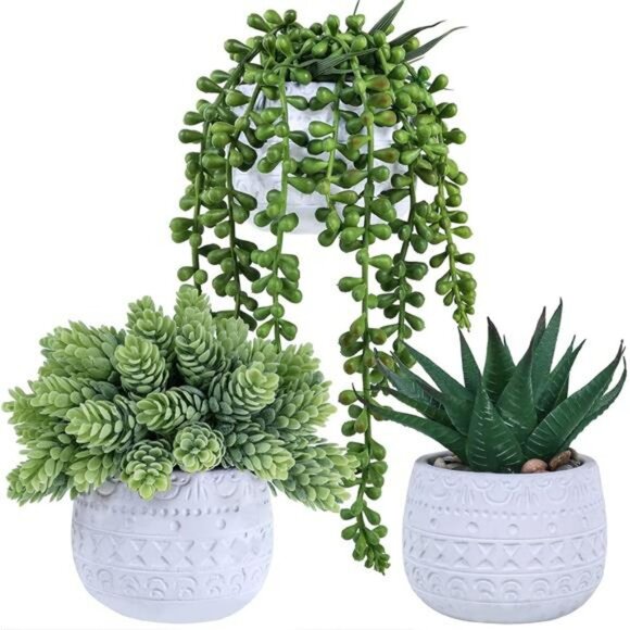 small artificial succulent potted plants faux greenery home office decor 3 set - Picture 1 of 8